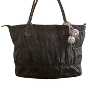 Black Ruched Nylon Tote Bag